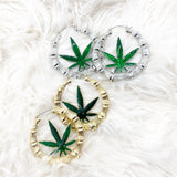 Marijuana Leaf Bamboo Style Earrings