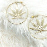 Gold Hoop Marijuana Leaf Earrings
