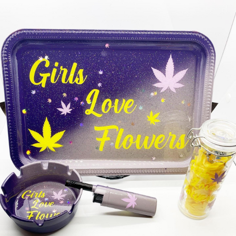 Girls Love Flowers Rolling Tray Set
